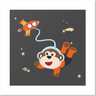 Space monkey or astronaut in a space suit with cartoon style Posters and Art